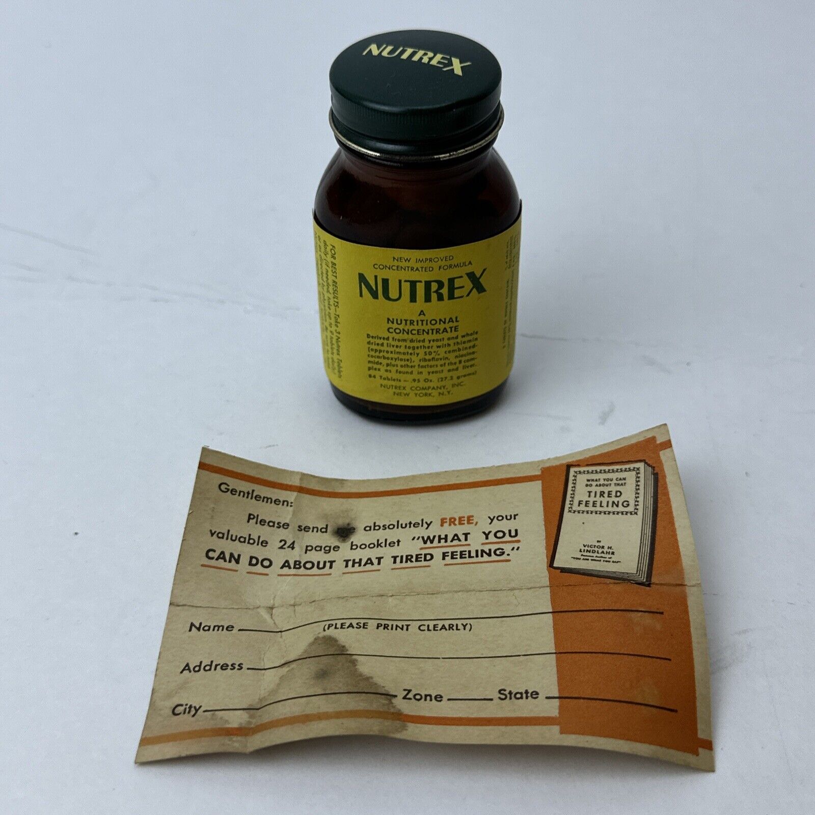 Vintage Nutrex Glass Bottle Unopened Nutritional Concentrate .95 Oz 84 Tablets