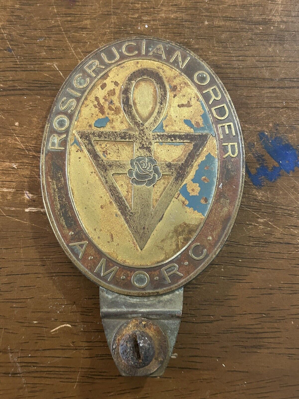 Scarce Rosicrucian Order A.M.O.R.C Brass License Plate Topper 
