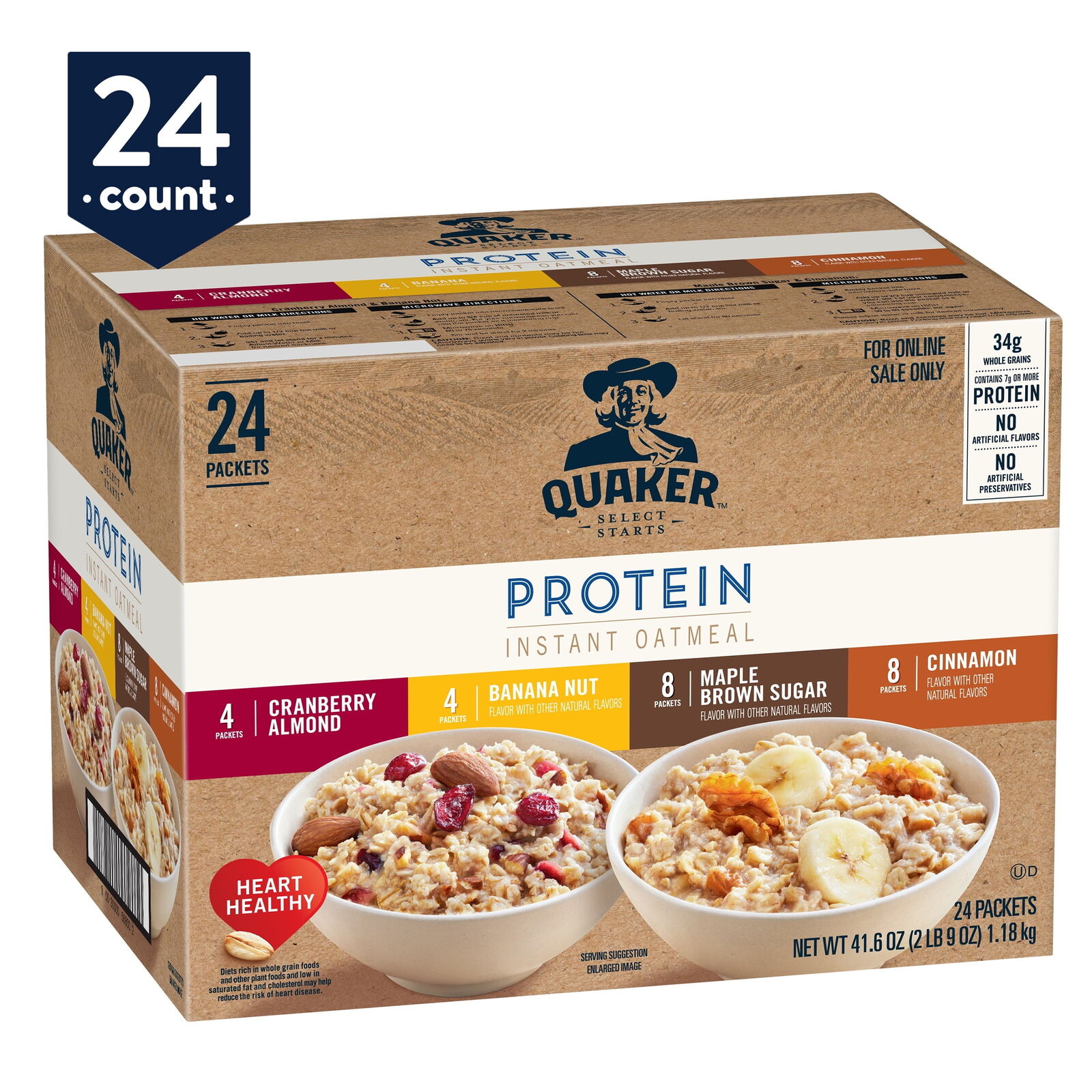 Quaker Instant Oatmeal, Protein Variety Pack, 24 Packets