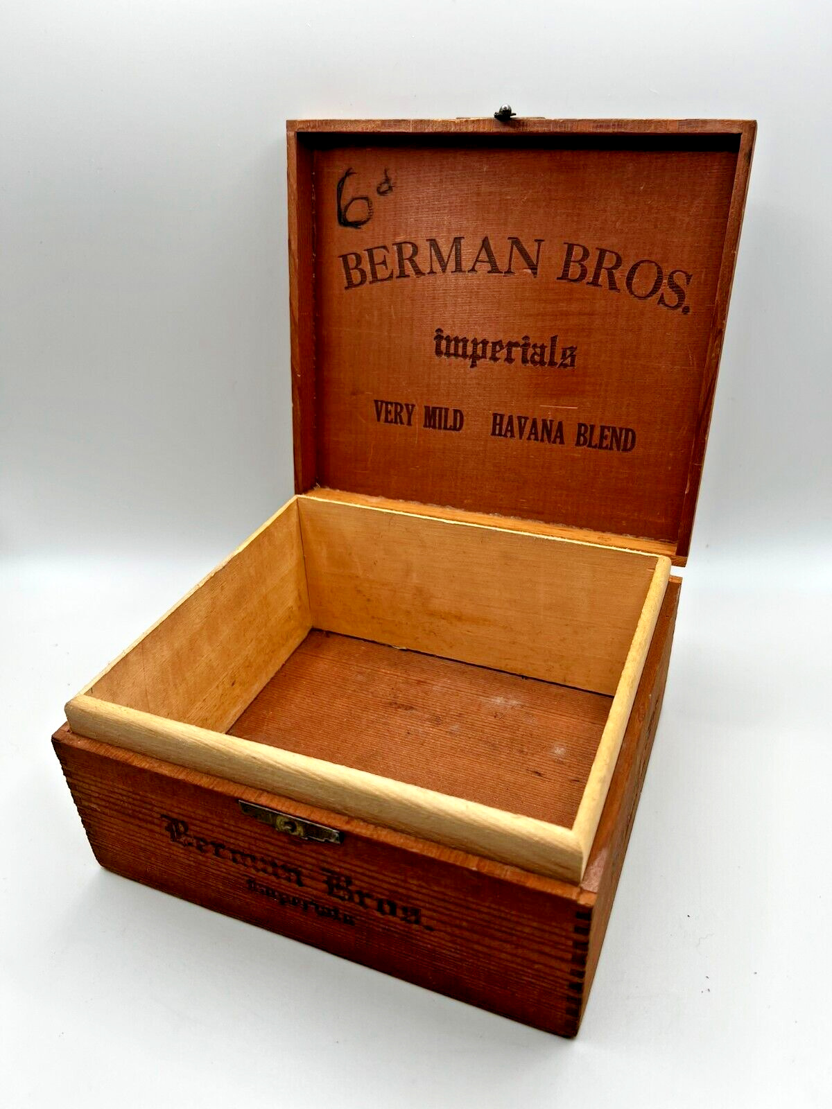 Early 1900s Antique Dovetail Cigar Box Berman Bros Imperials Penna Solid Wood