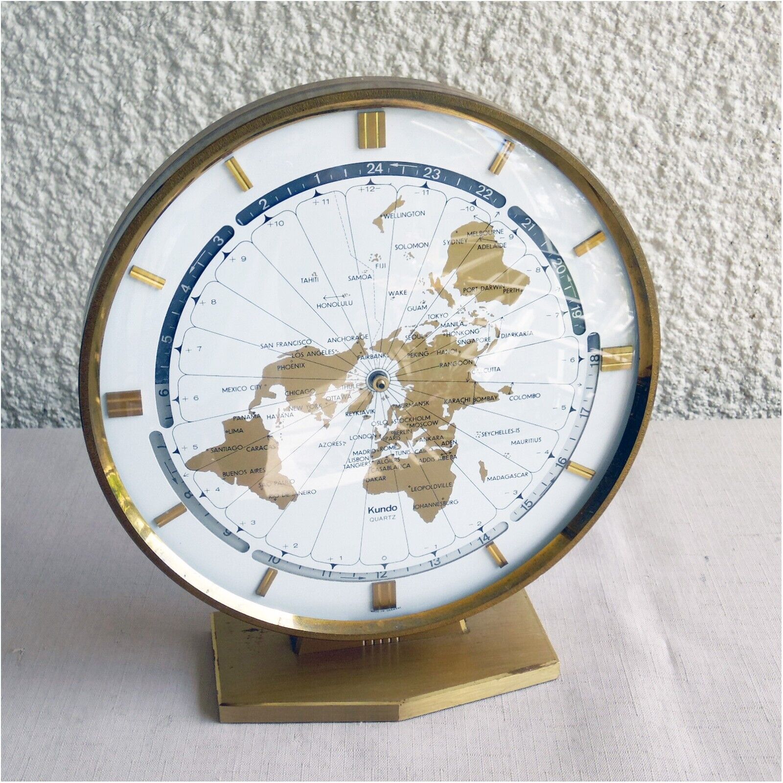 VINTAGE KUNDO WORLD TIME CLOCK KIENINGER & OBERGFELL QUARTZ CLOCK CASE