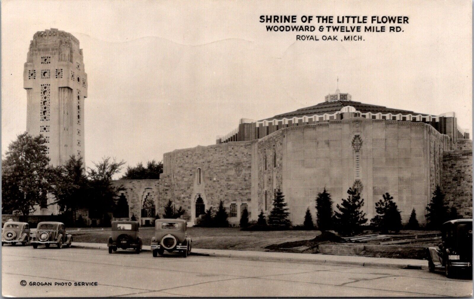 Real Photo Postcard Shrine of the Little Flower in Royal Oak, Michigan