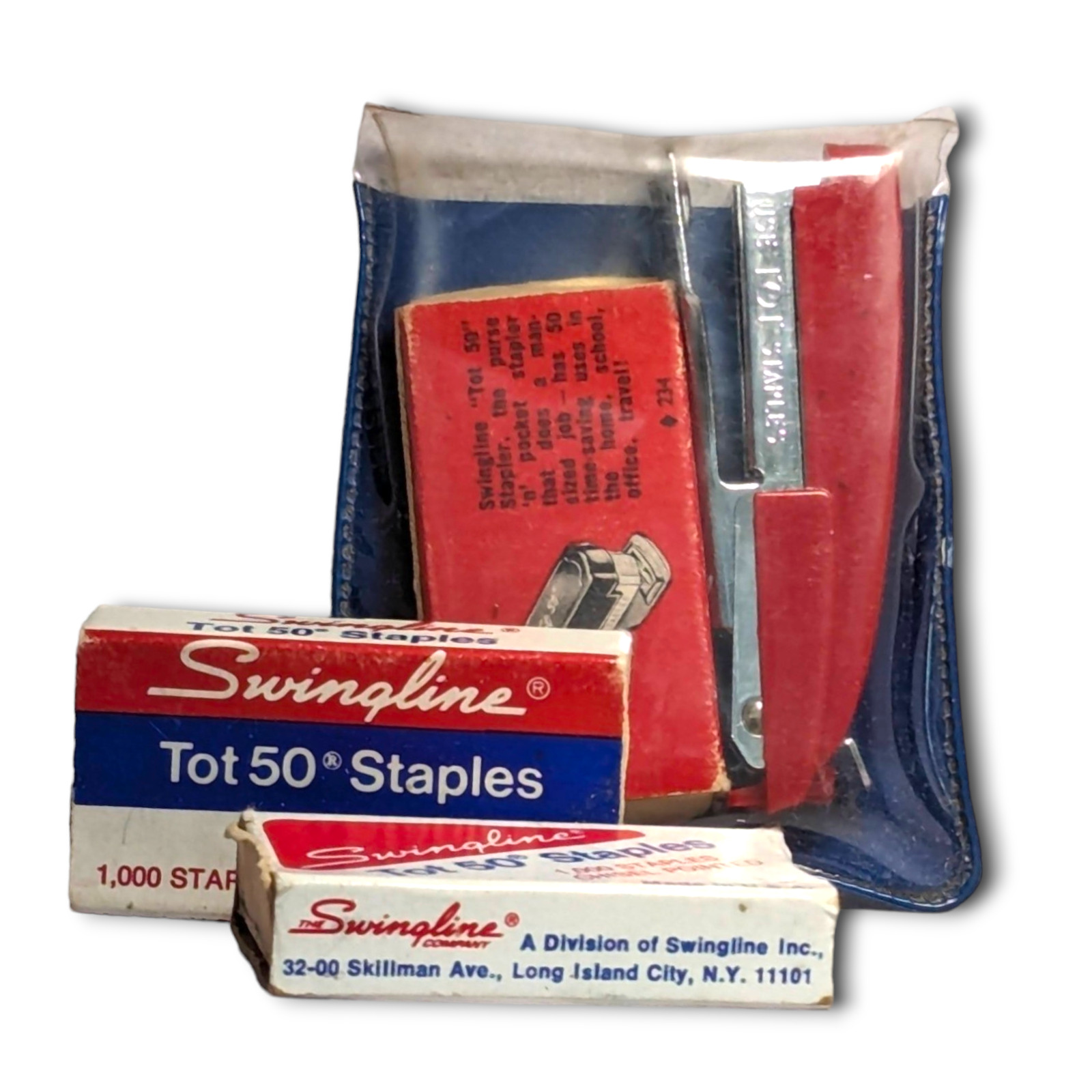 Swingline Tot 50 Stapler 1950s Red Miniature Original Staple Boxes Pocket Pouch