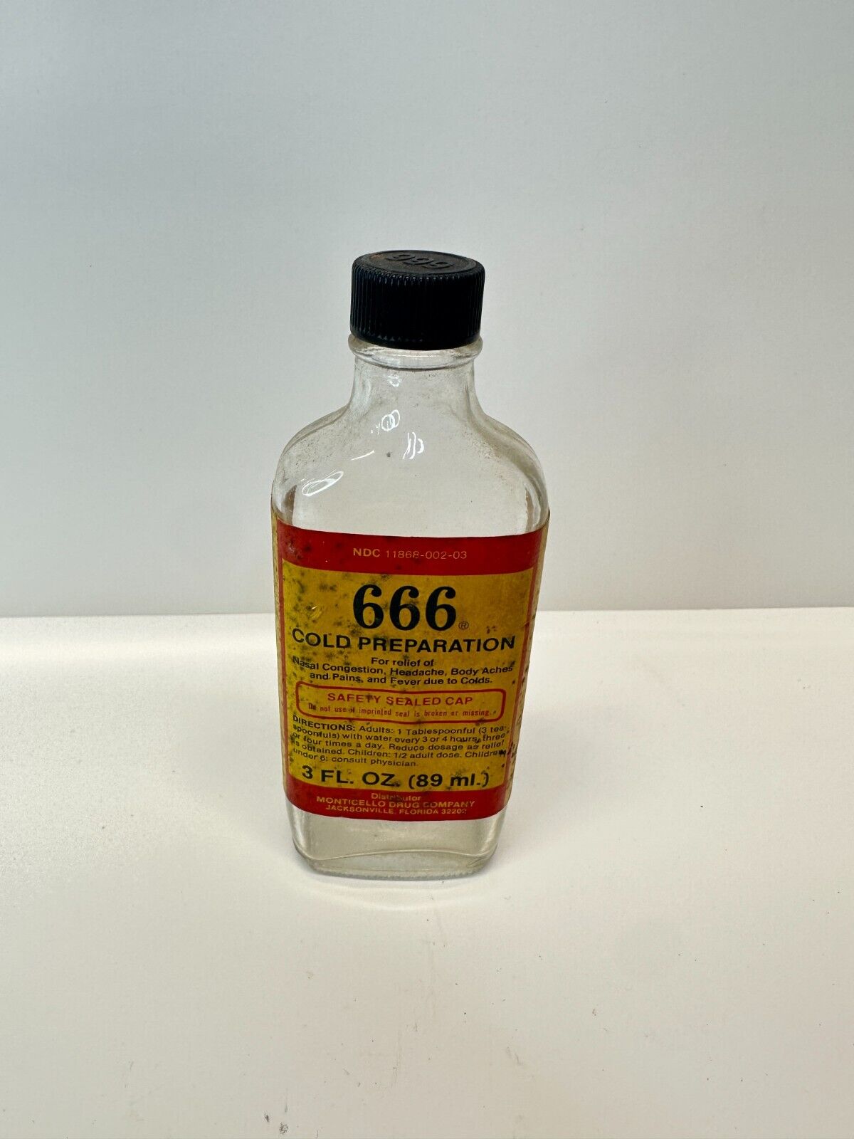 Vintage 666 Cold Preparation Analgesic Medicine Empty Bottle 3 FL OZ 89ml Rare