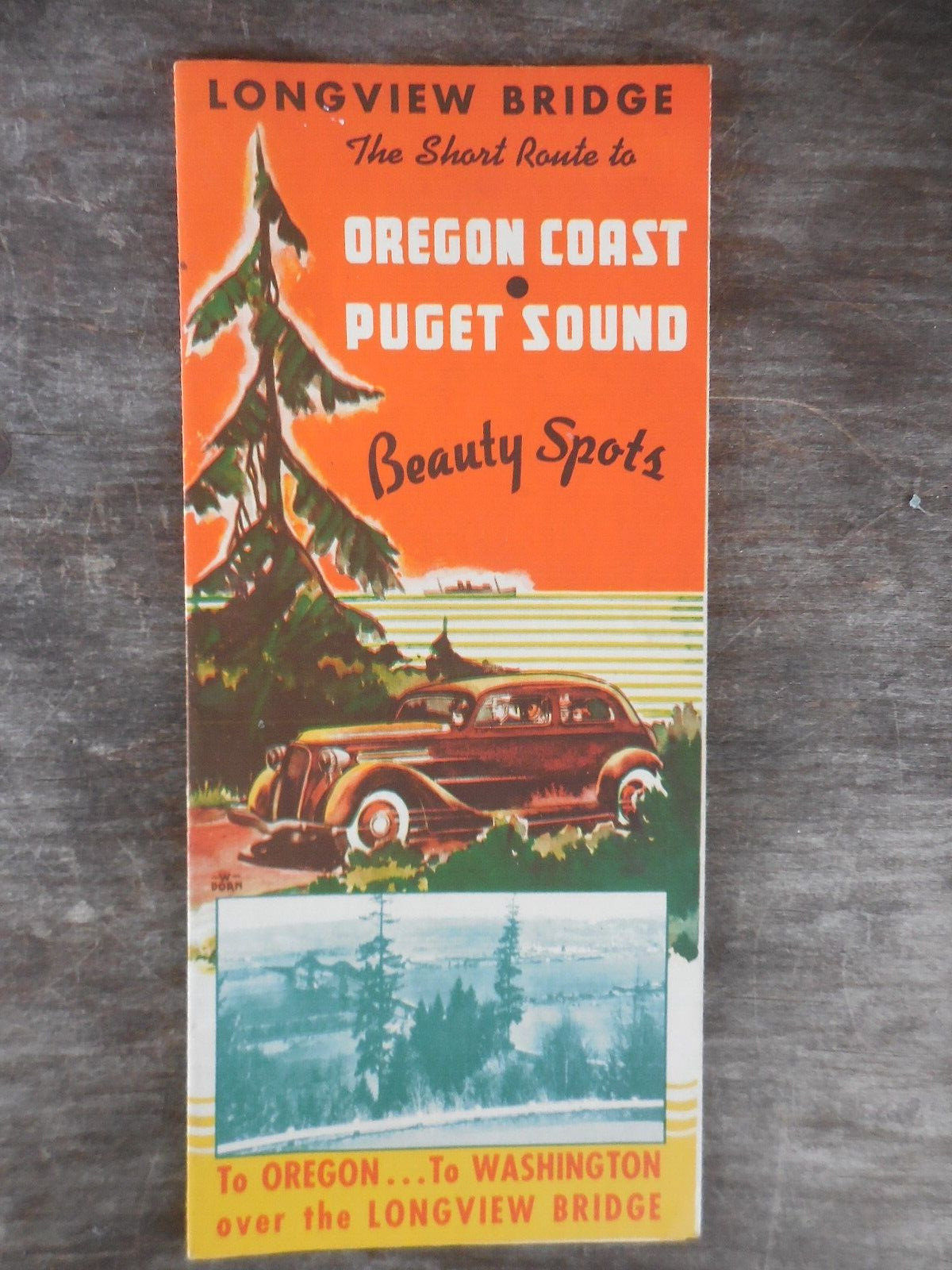 Vintage Longview Bridge Driving Route Brochure w Map Oregon Coast Puget Sound
