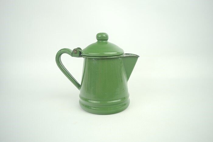 Vintage Rare Green Enamelware Metal Child's Teapot 4.5