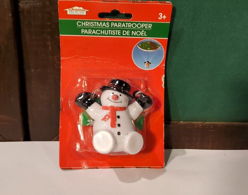 Vintage Paratrooper Snowman Parachute Christmas plastic toy