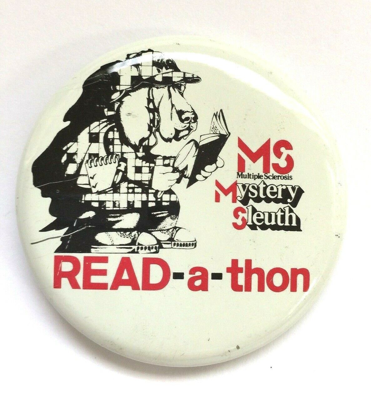 Multiple Sclerosis Vintage Pinback Button Mystery Sleuth READ-a-thon MS Literacy