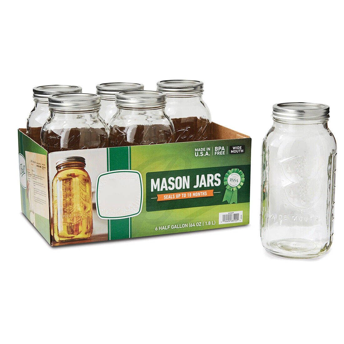 64 oz Wide Mouth Mason Jar,Large Half Gallon Mason Jars with Airtight Lid,6 Pack