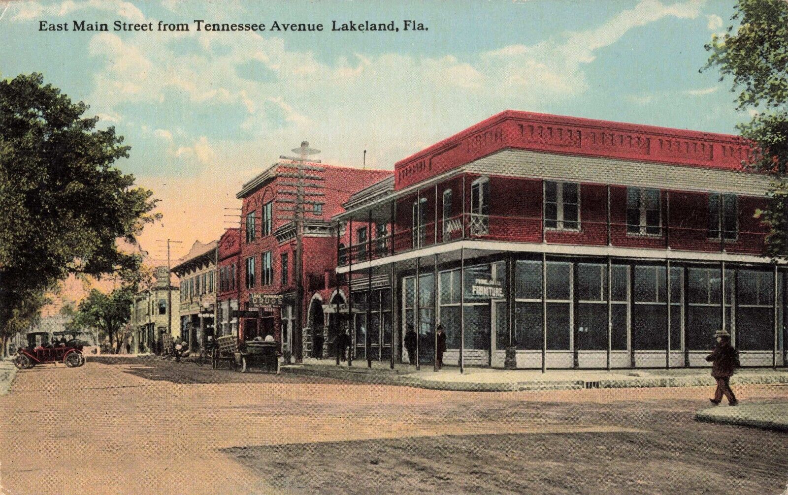 East Main Street from Tennessee Avenue Lakeland Florida FL Old Cars c1910 PC
