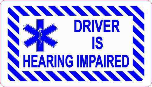 3.5in x 2in Driver Is Hearing Impaired Sticker Car Truck Vehicle Bumper Decal