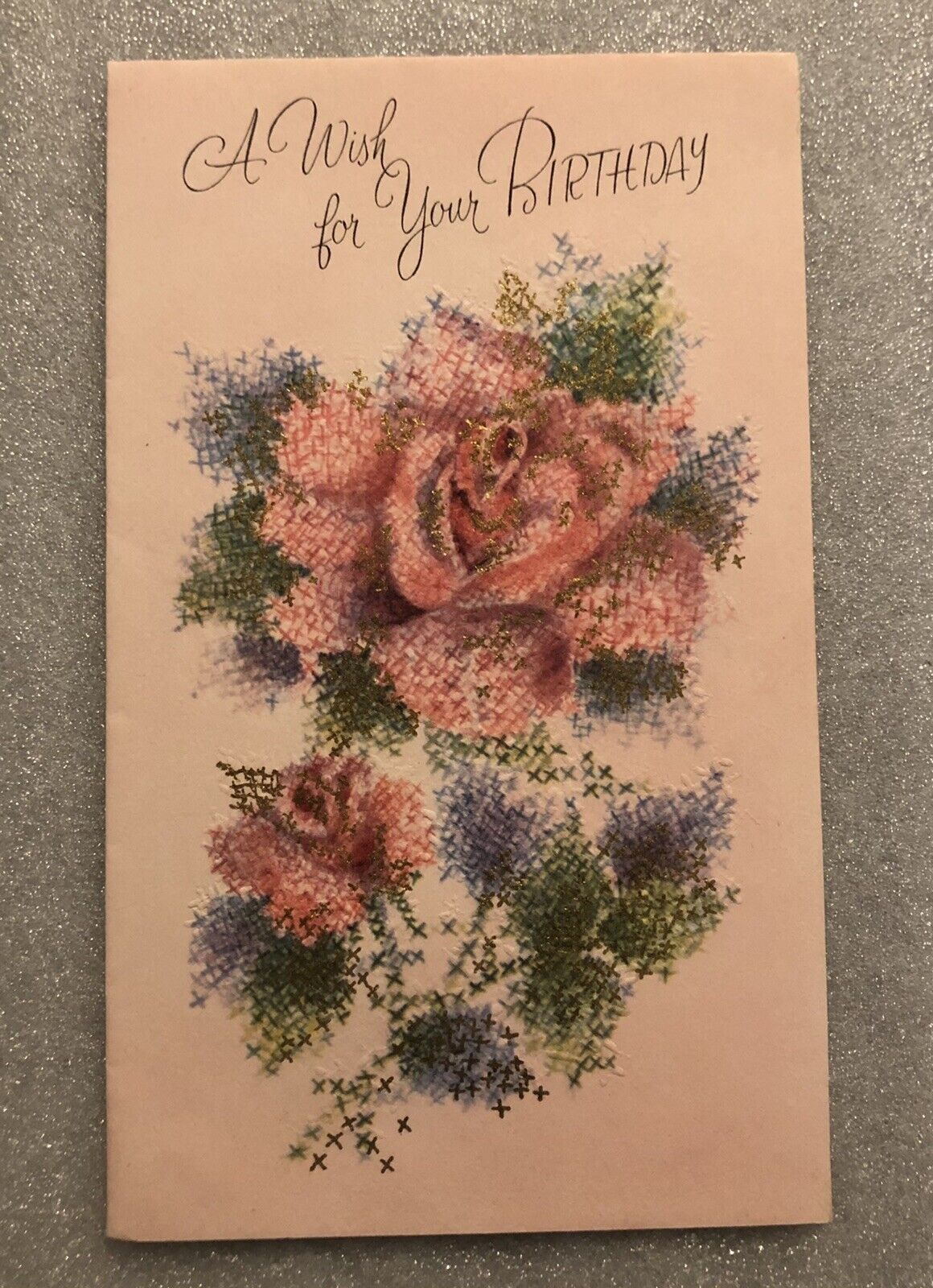 Vintage Happy Birthday Greeting Card Paper Collectible Pink Floral Theme