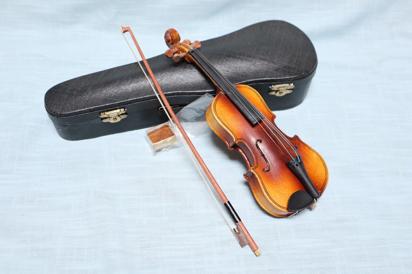 Miniature VIOLIN in Case with Bow and Rosin Wood 9” Music Wood Instrument Decor