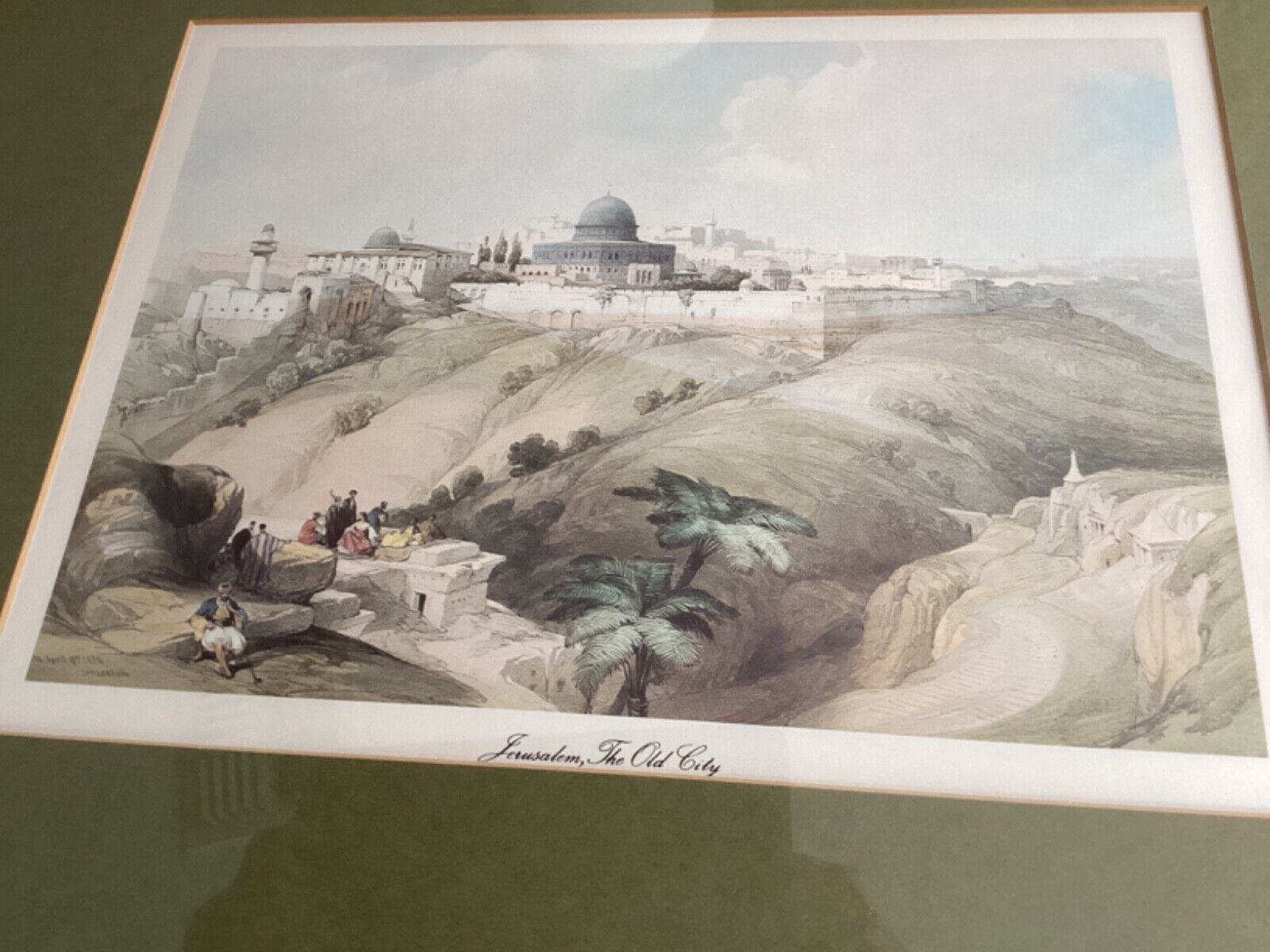 Apri 1839 Print of Old City Jerusalem 20.5”X17.5”Matted & framed