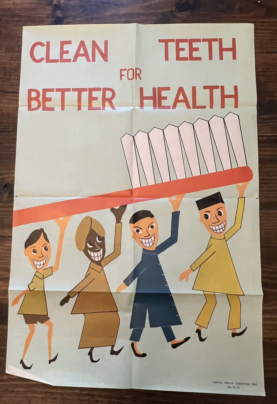 vtg Brush your teeth Asian poster Dental Health Education Unit Weird Art