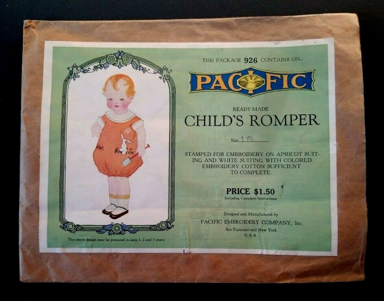 1930's PACIFIC EMBROIDERY Co. Child's Romper 