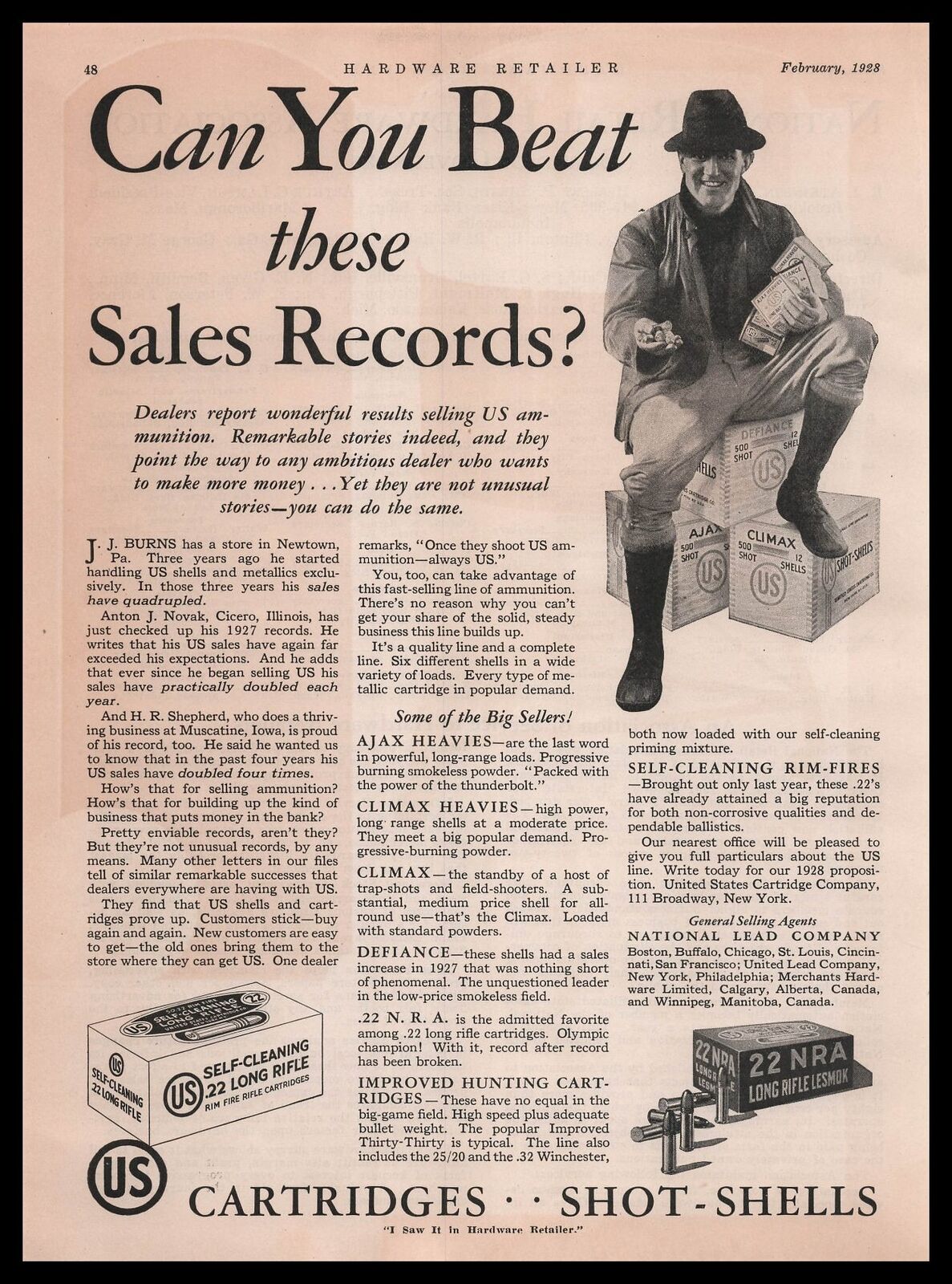 1927 H R Shepherd Hardware Dealer Muscatine Iowa US Ajax Climax Shells Print Ad