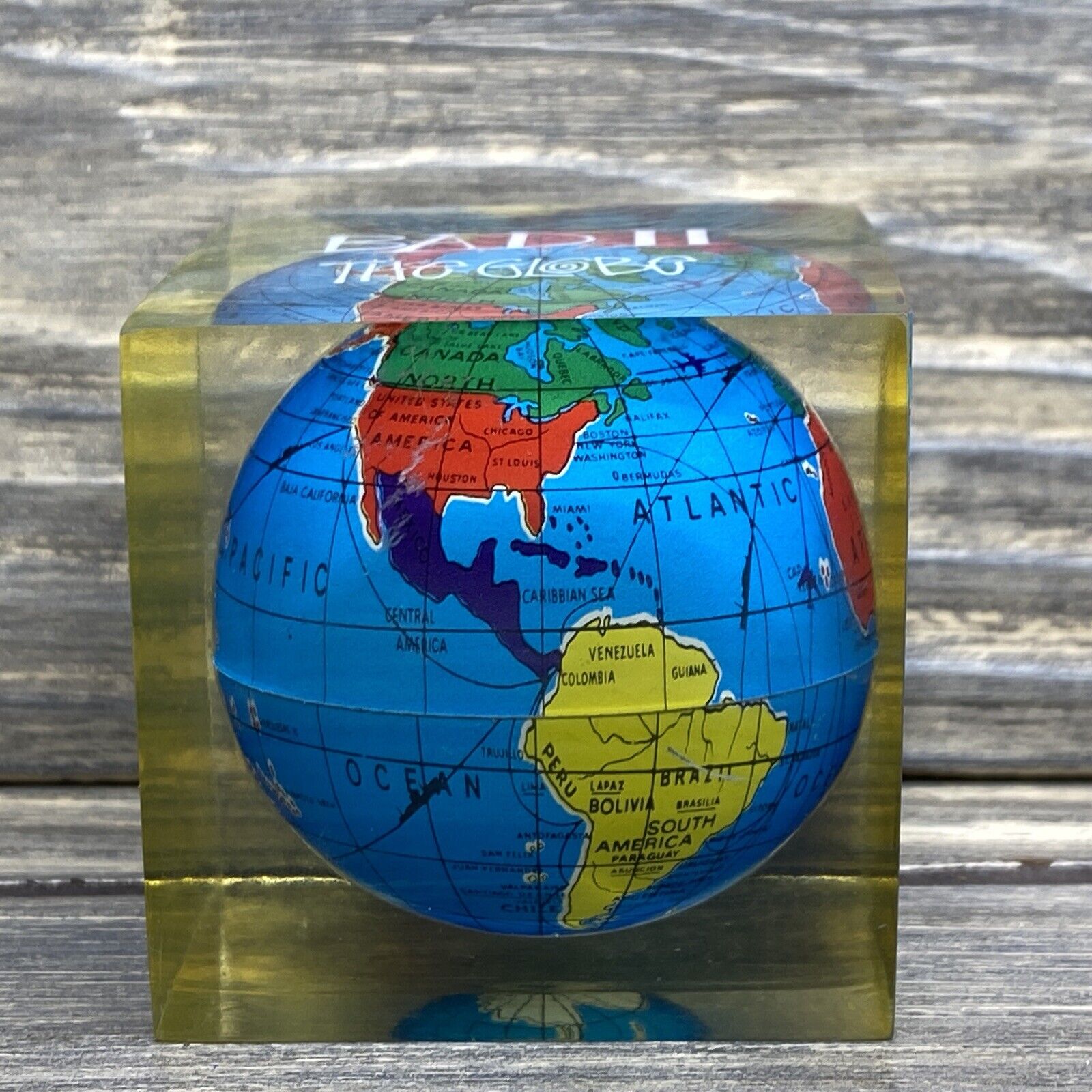 Vintage Bad II The Globe Acrylic Cube Paper Weight Globe 2x2” Promo 