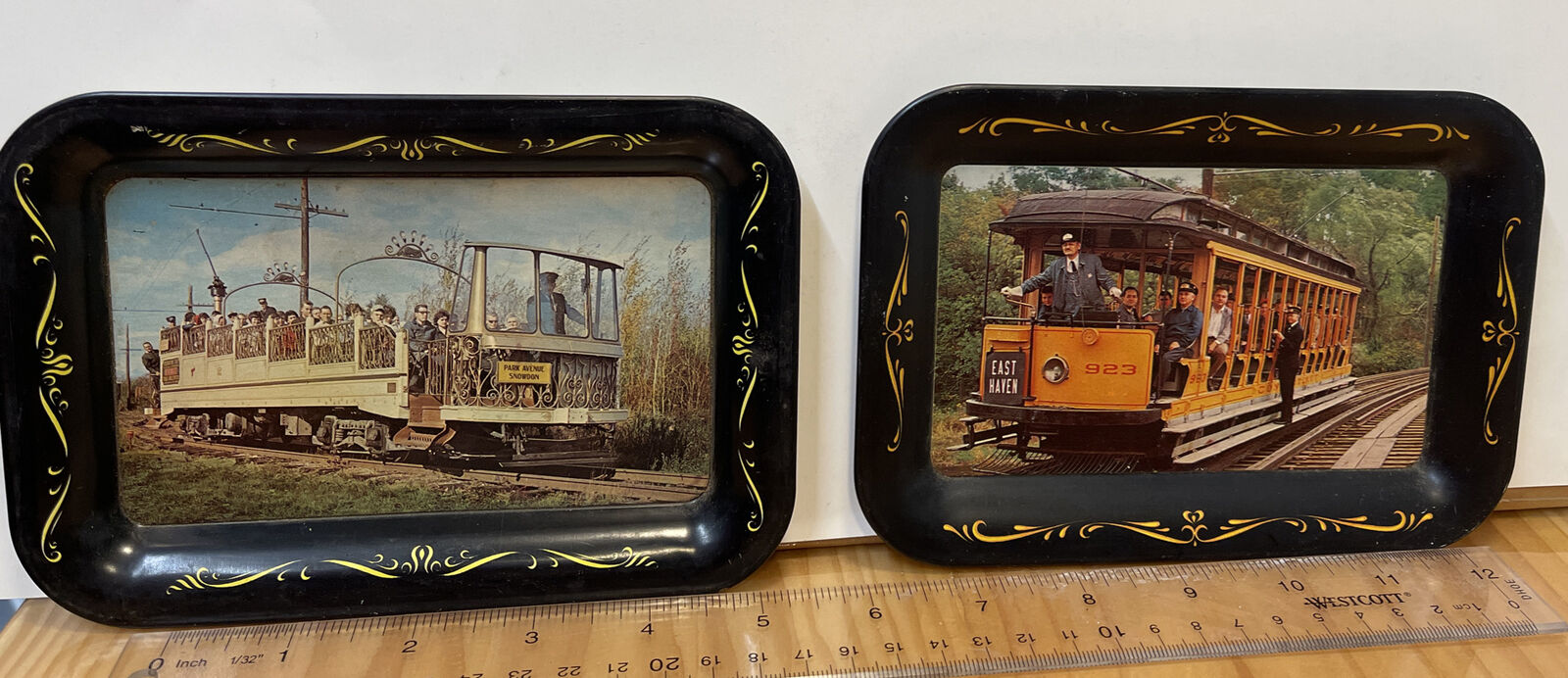 (2) Vintage National Capital Trolley Museum Miniature Metal Tray LOT OF TWO (2)