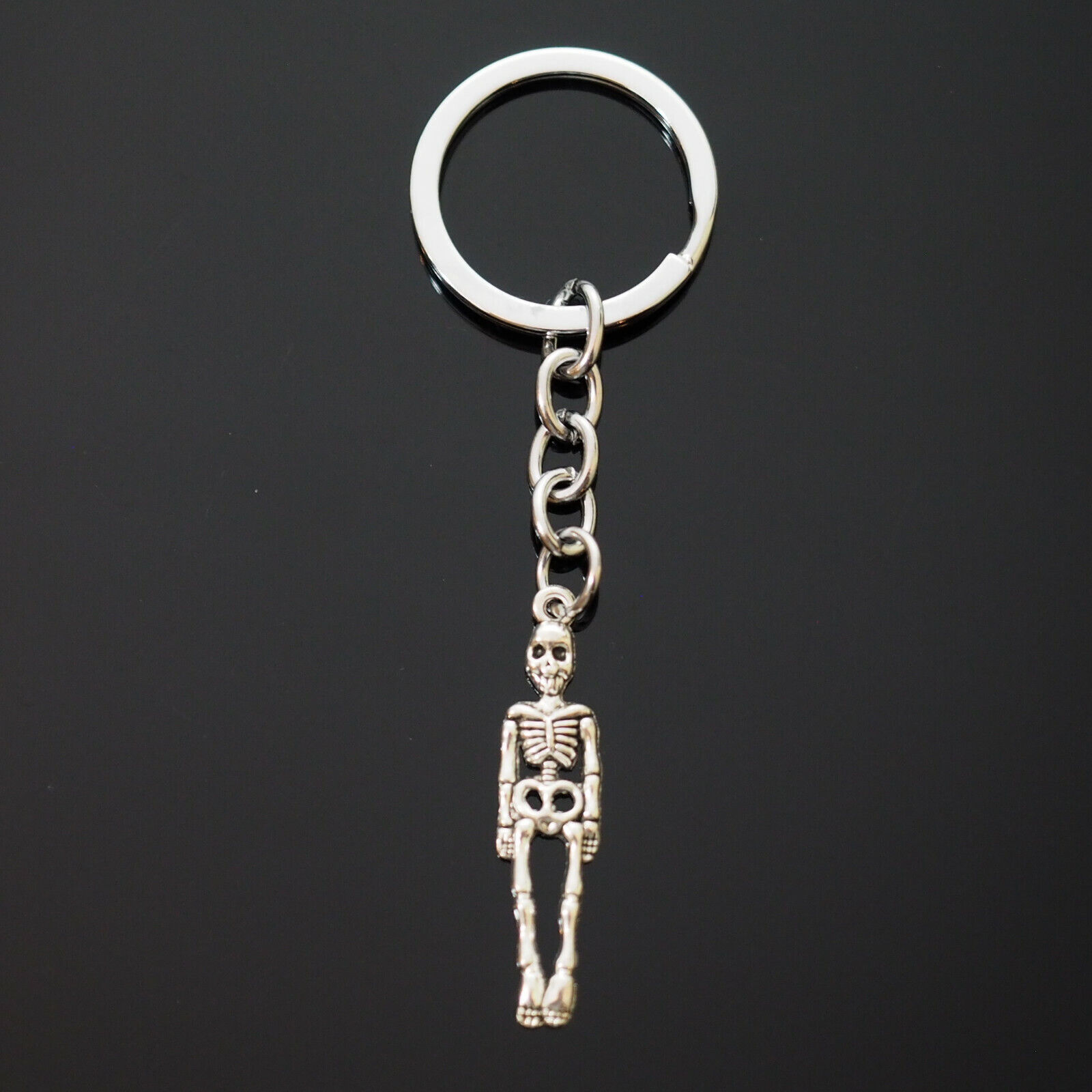 Vintage Silver Skeleton Bones Skull Charm Pendant Keychain Gift