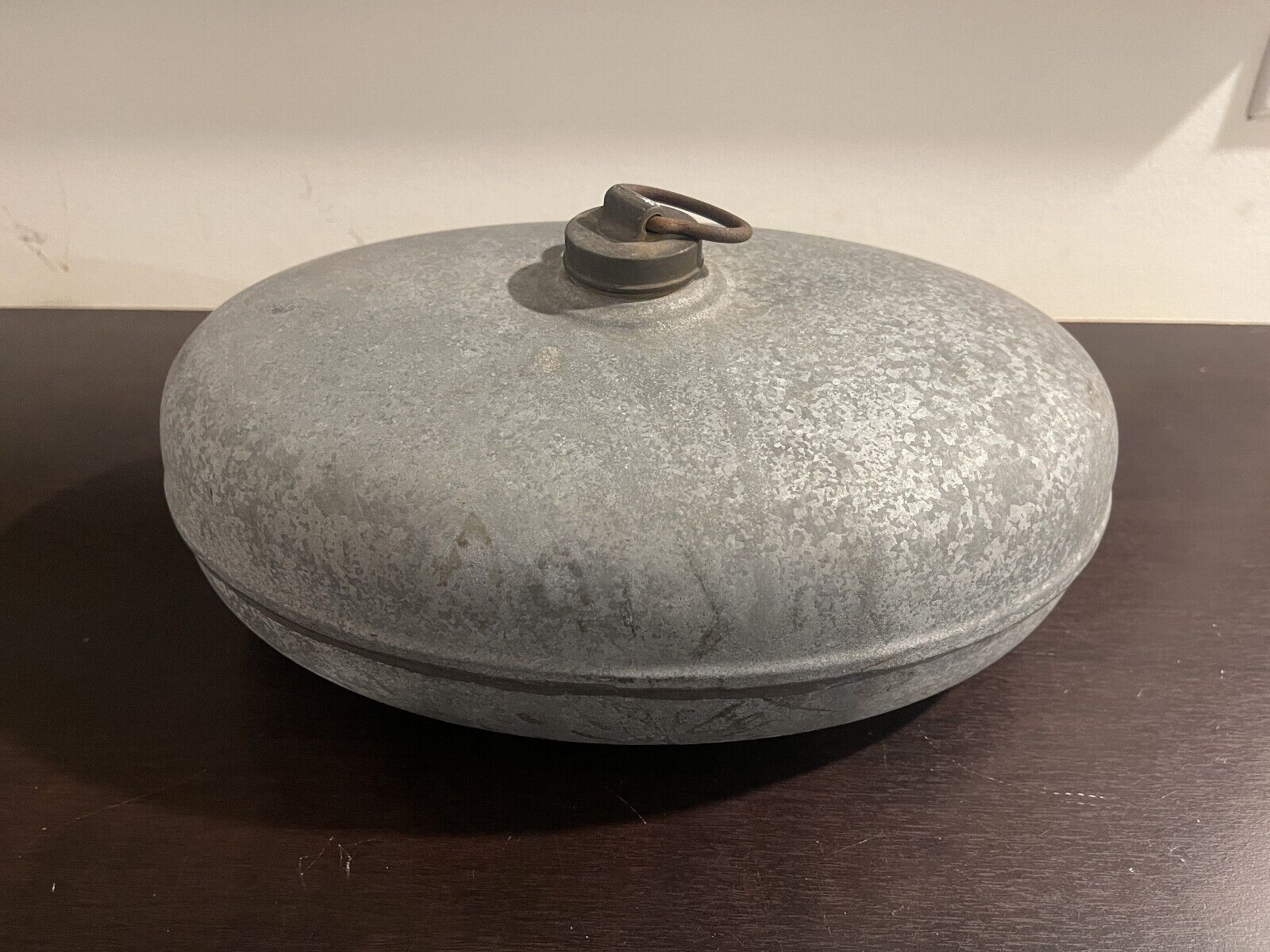 Antique Zinc Oval Football Shaped Hot Water Bottle Bed Warmer with Brass Top
