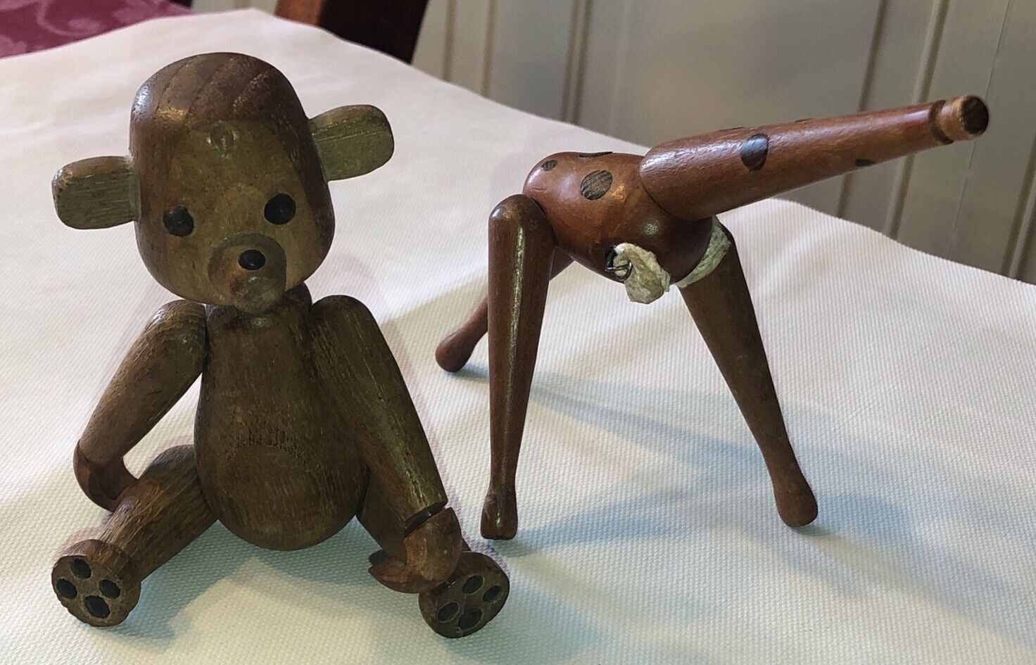 Vintage Copyright 1958 Zoo-Line Wooden Articulated Bear + Partial Giraffe Monkey