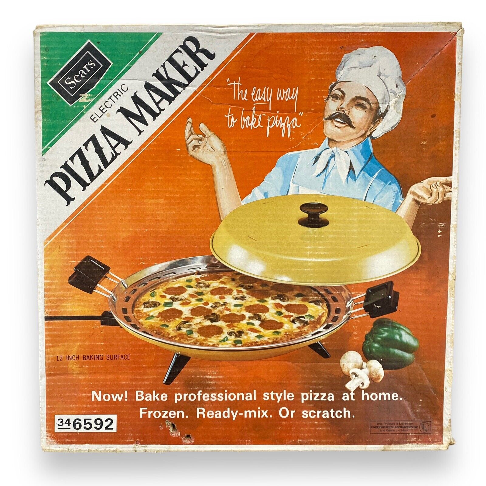 VTG 70\'s Sears Harvest Gold Electric Pizza Maker Original Box 12\
