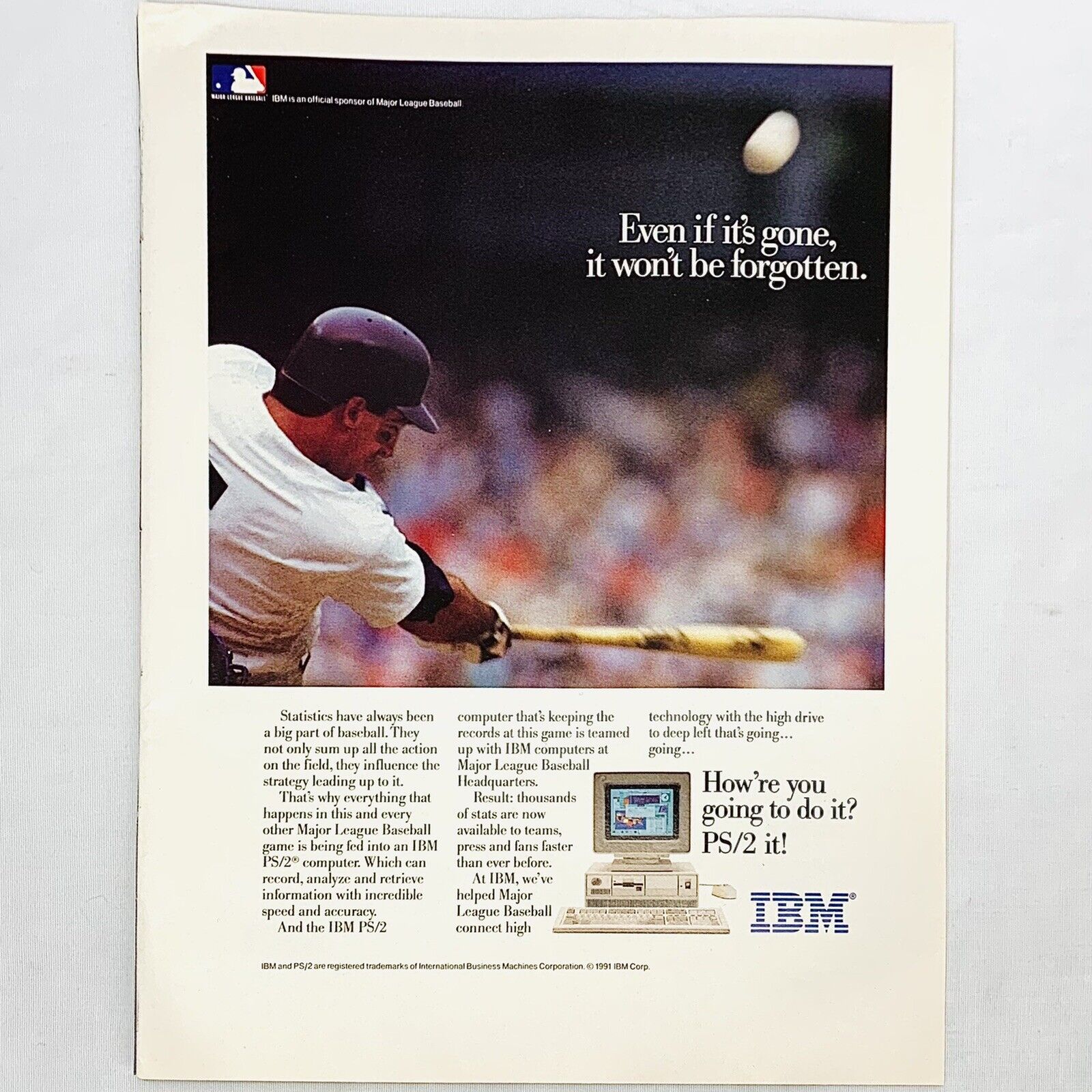 Vintage IBM Personal Computer Vintage Advertising Print Ad PS/2 Baseball 8 x 11