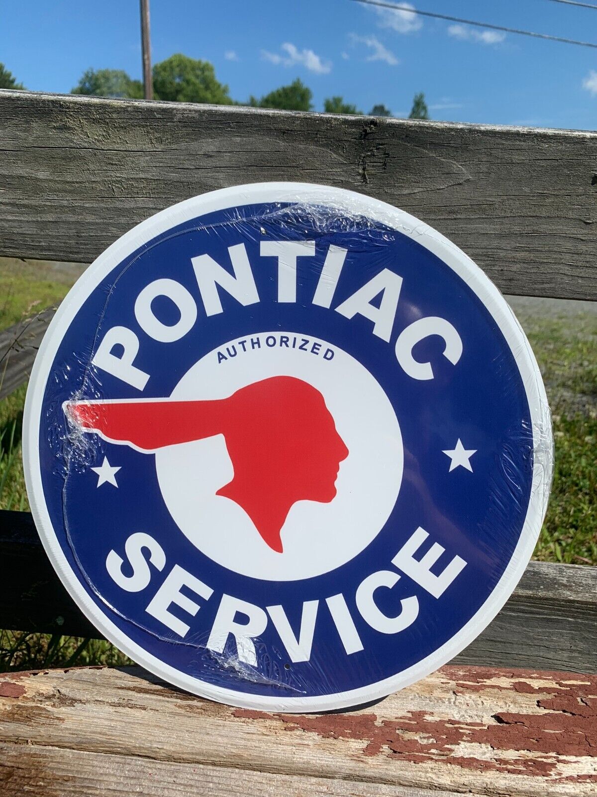 Vintage Pontiac Service Tin Metal Sign Chief Emblem Auto Shop Car Garage