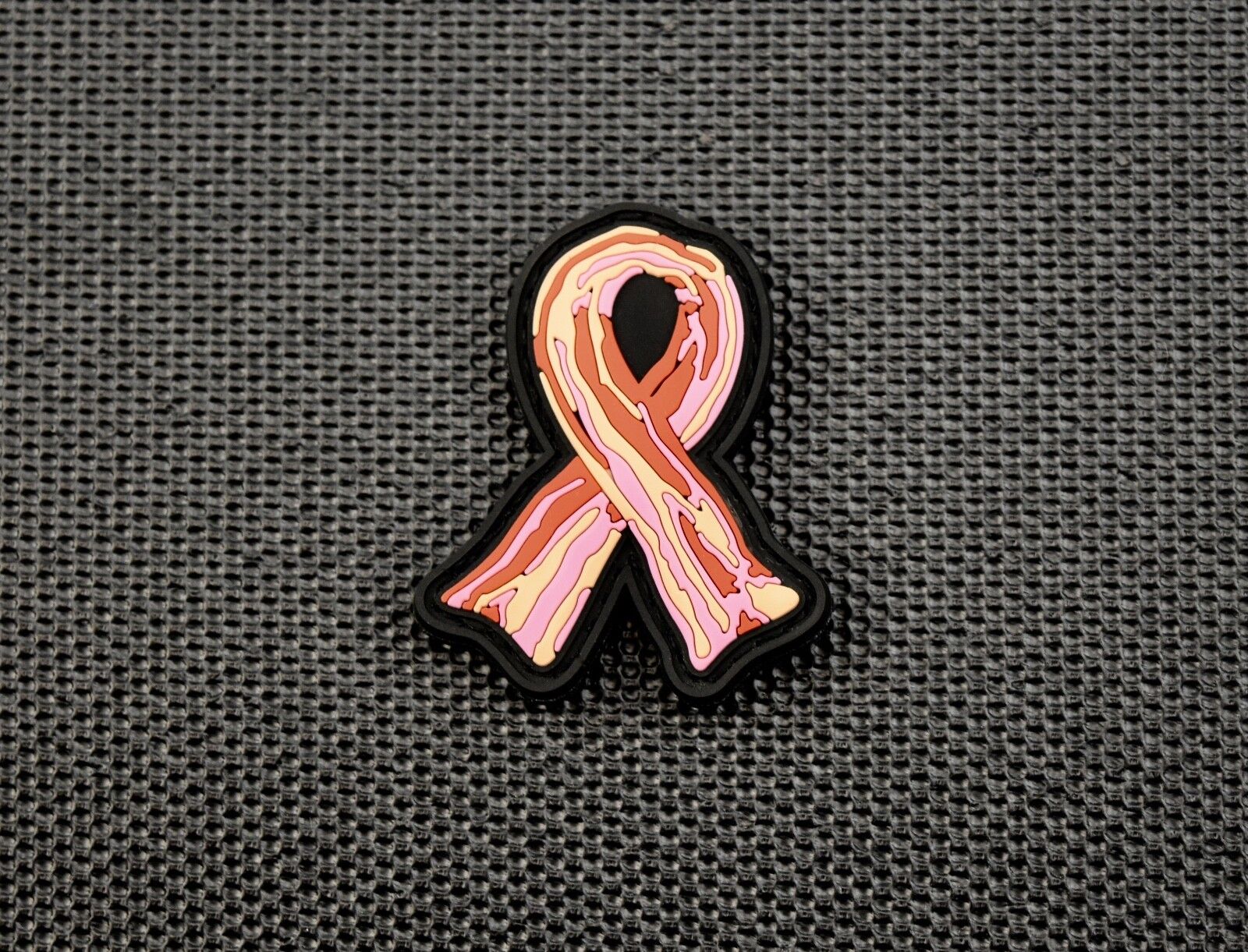 Bacon Awareness Ribbon 3D PVC Rubber Morale Patch Hook Backing 