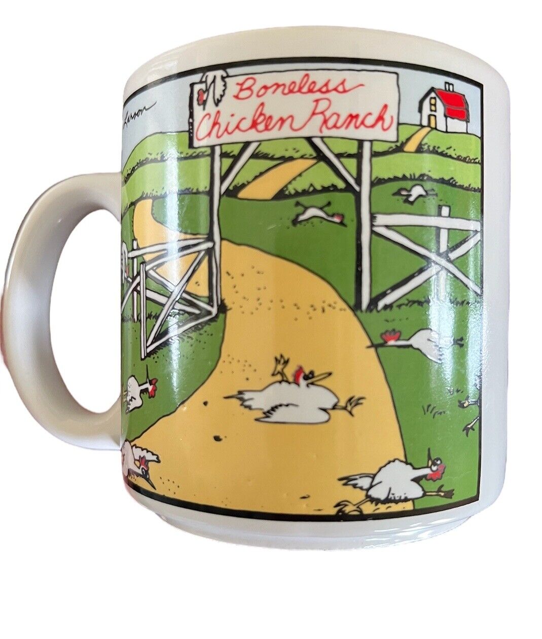 The Far Side Mug “Boneless Chicken Ranch” Gary Larson Coffee Cup 1983 Rare Color