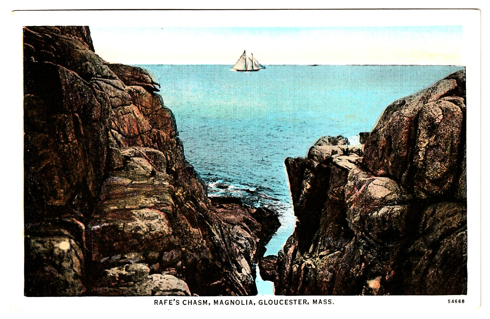 Gloucester Mass RAFE\'S CHASM Ocean Rocks Shore Gap Magnolia Vintage MA Postcard