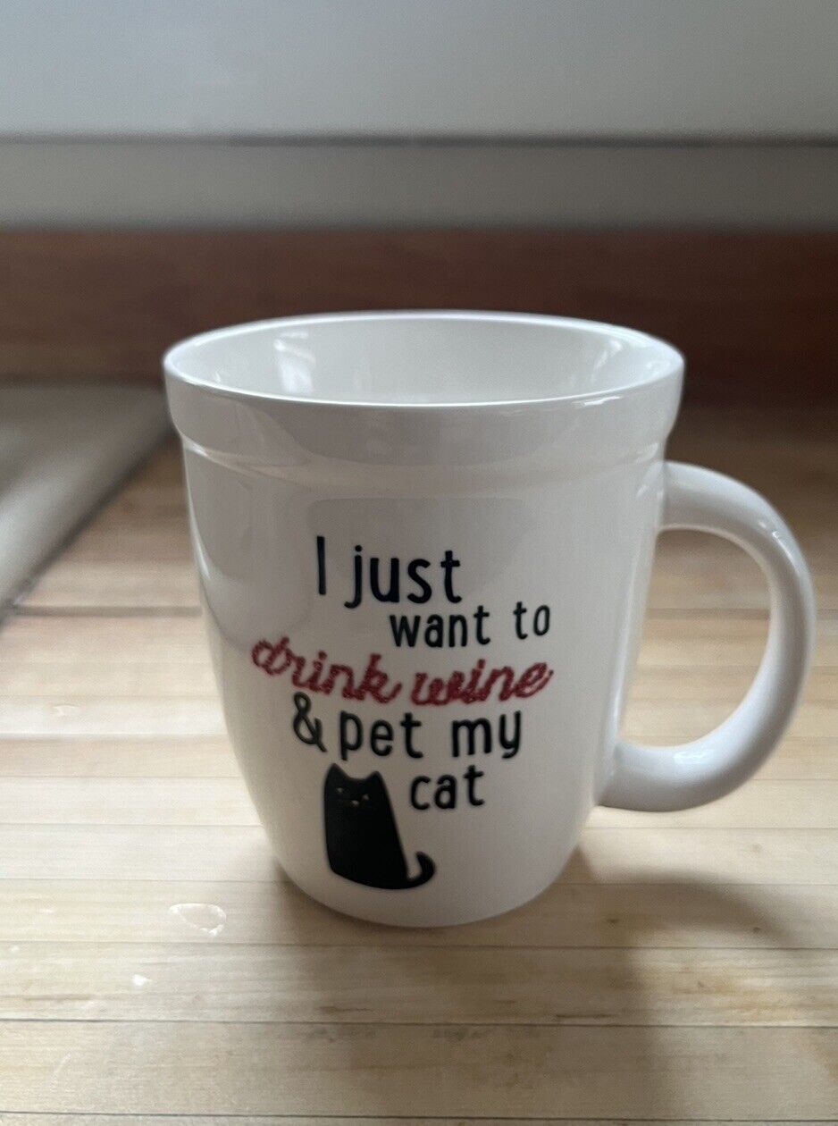 I Just Want To Drink Wine & Pet My Cat Glitter Black Cat Coffee Mug Natural Life