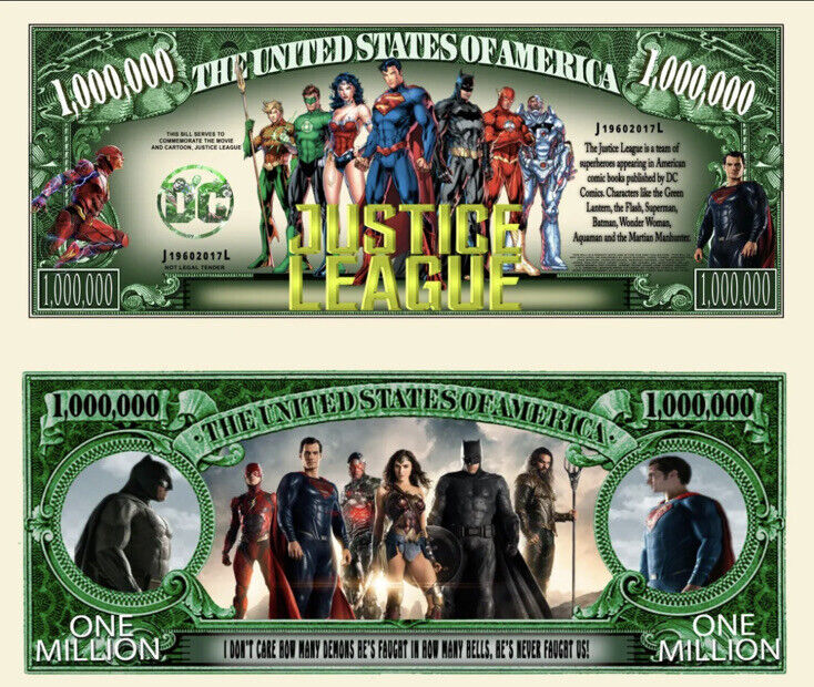 ✅ Pack of 100 Justice League DC Comics Collectible 1 Million Dollar Bills ✅