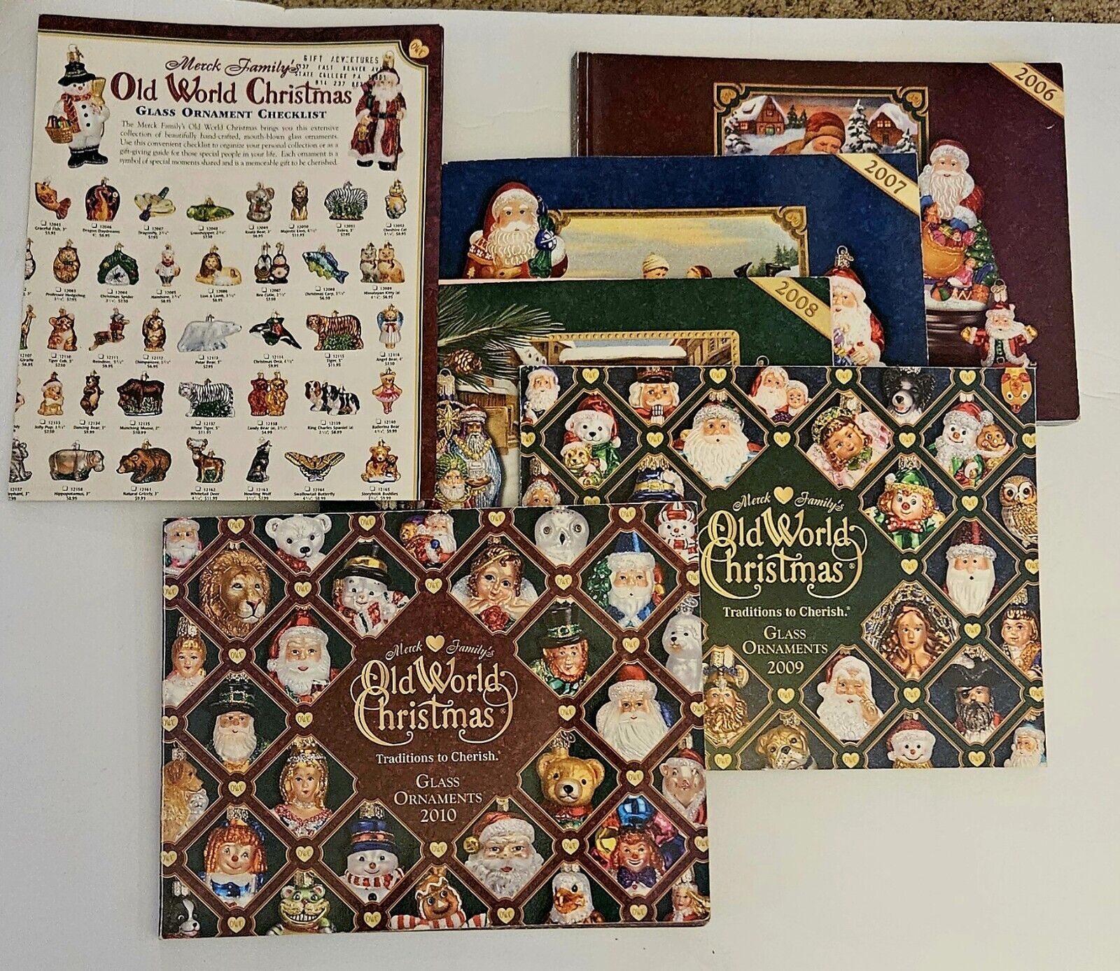 2006-2010 Merck Family Old World Christmas  Catalogs with 2 Ornament Checklists 