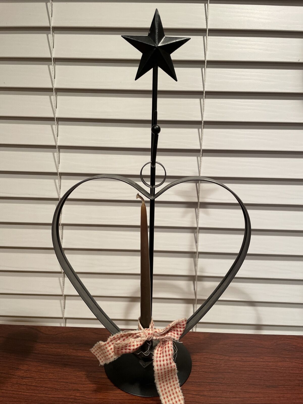 Tin heart candle holder with star tin holder Country Prim Folk