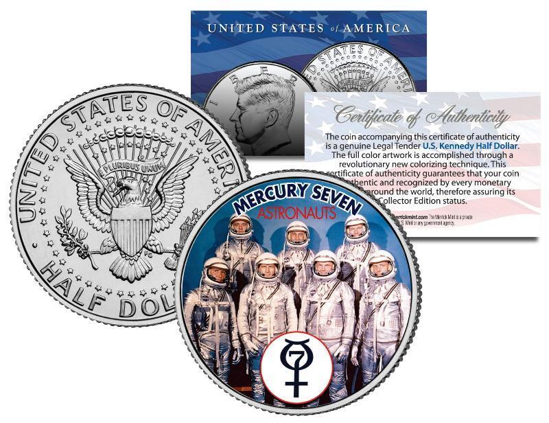 MERCURY 7 ASTRONAUTS JFK Half Dollar U.S. Coin Space NASA Original 7 John Glenn
