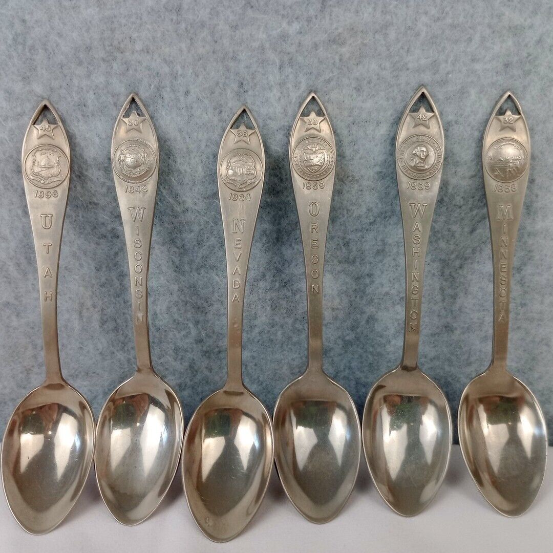 Collector Souvenir Spoons (Lot Of 6) American States. Matching Demitasse 