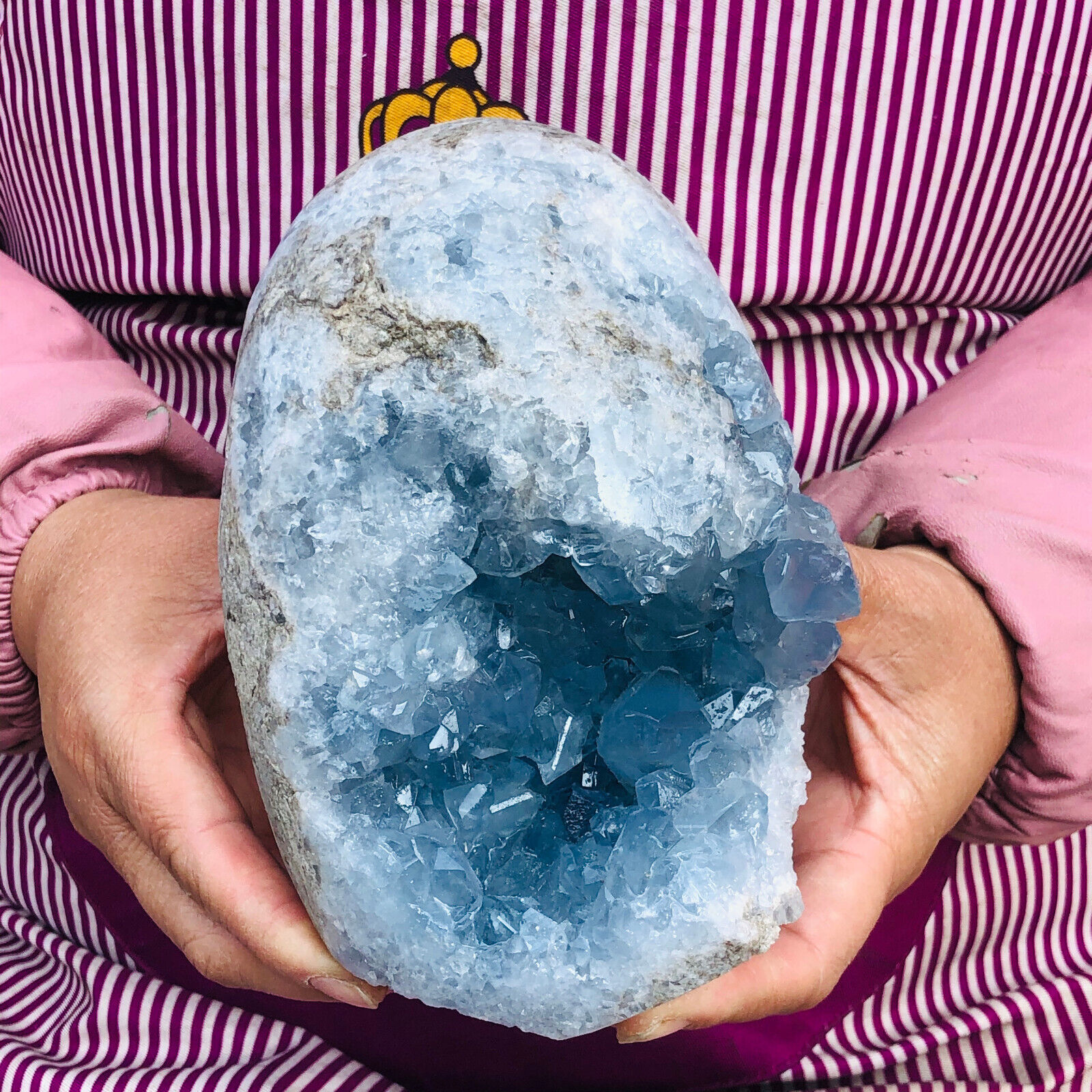 5.67LB natural blue celestite geode quartz crystal mineral specimen healing