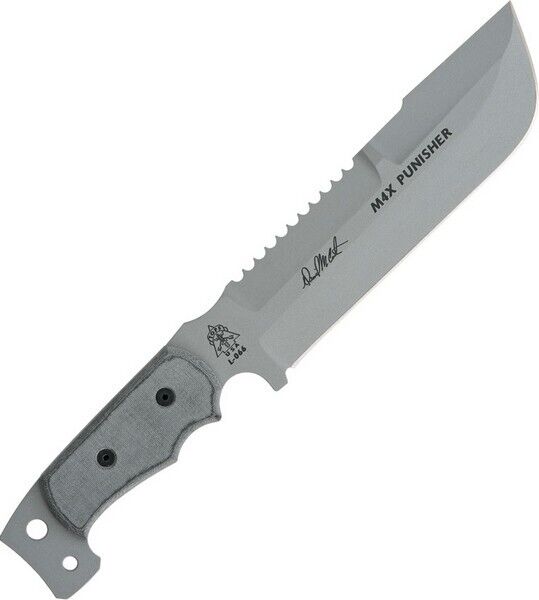 Tops M4X01 Punisher Fixed Blade Knife Gray Epoxy Sawback /Micarta Handle