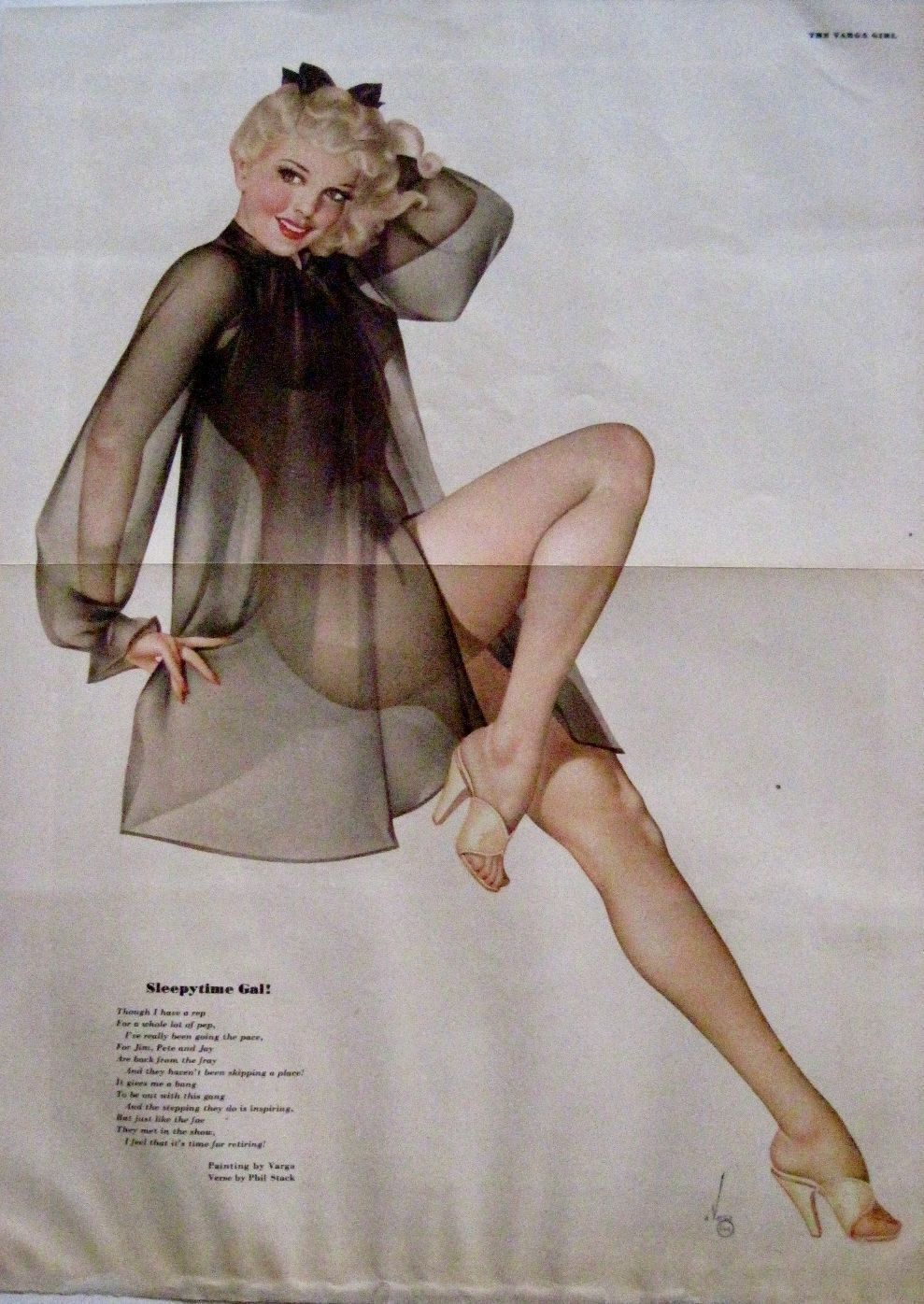 Vintage Pinup The Varga Girl 1945 Centerfold Esquire Magazine Sleepytime Girl *
