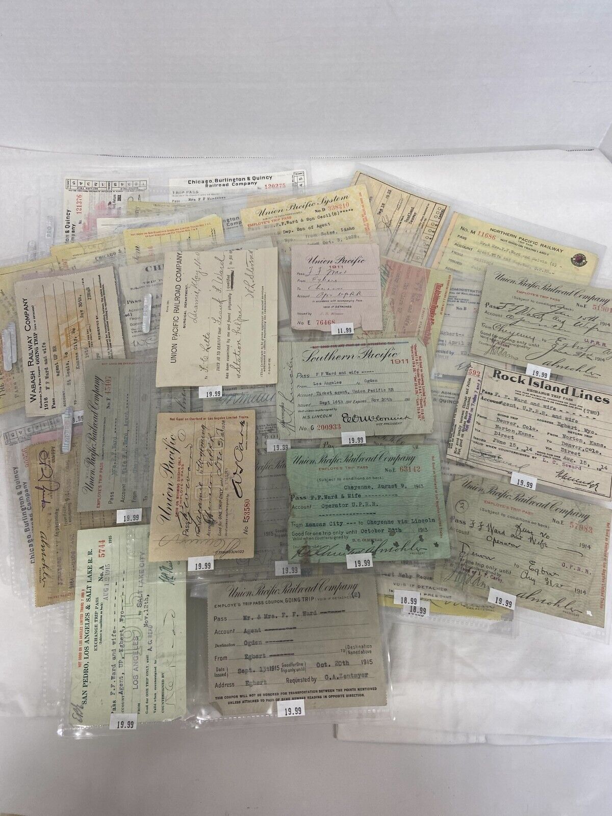 ✨INCREDIBLE VINTAGE RAILROAD TRIP PASS COLLECTION - 97 PASSES - 1908 TO 1960 ✨
