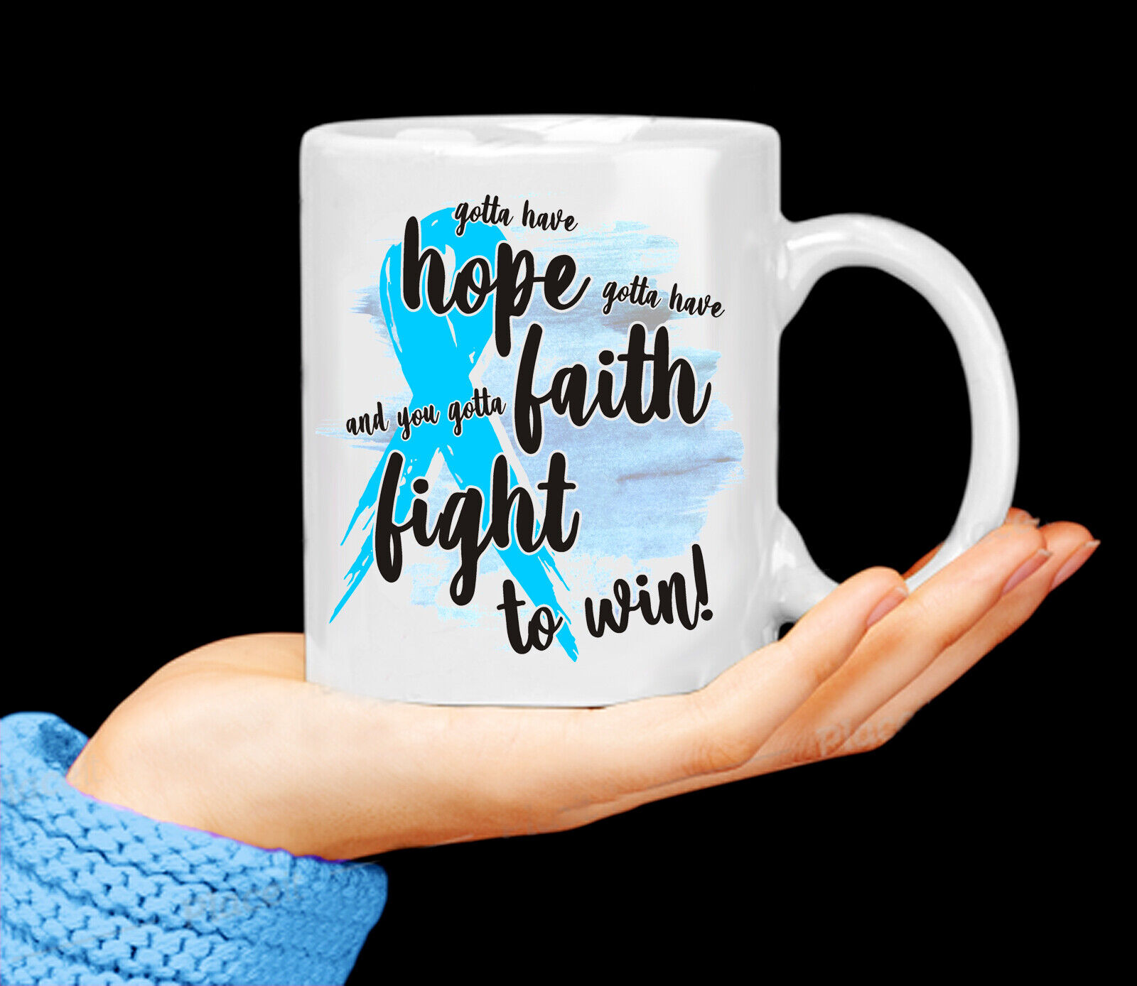 Prostate Cancer Awareness Hope Faith Fight Blue Ribbon 11oz. Coffee Mug Tea Cup 