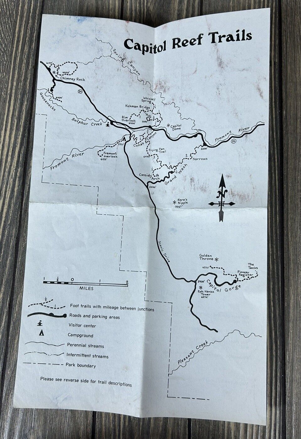 Vintage Capital Reef Trails Map Souvenir