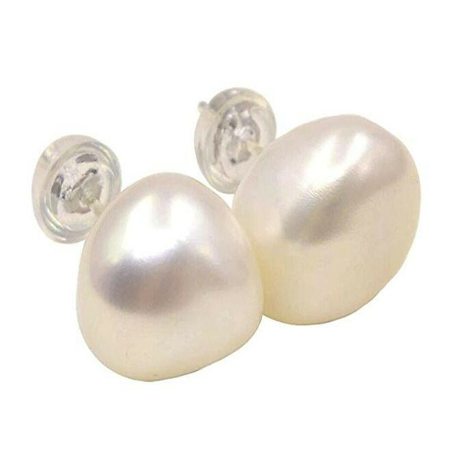 Fashion 11-12mm White Baroque Pearl Earrings 18k Ear Stud Aurora Party AAA