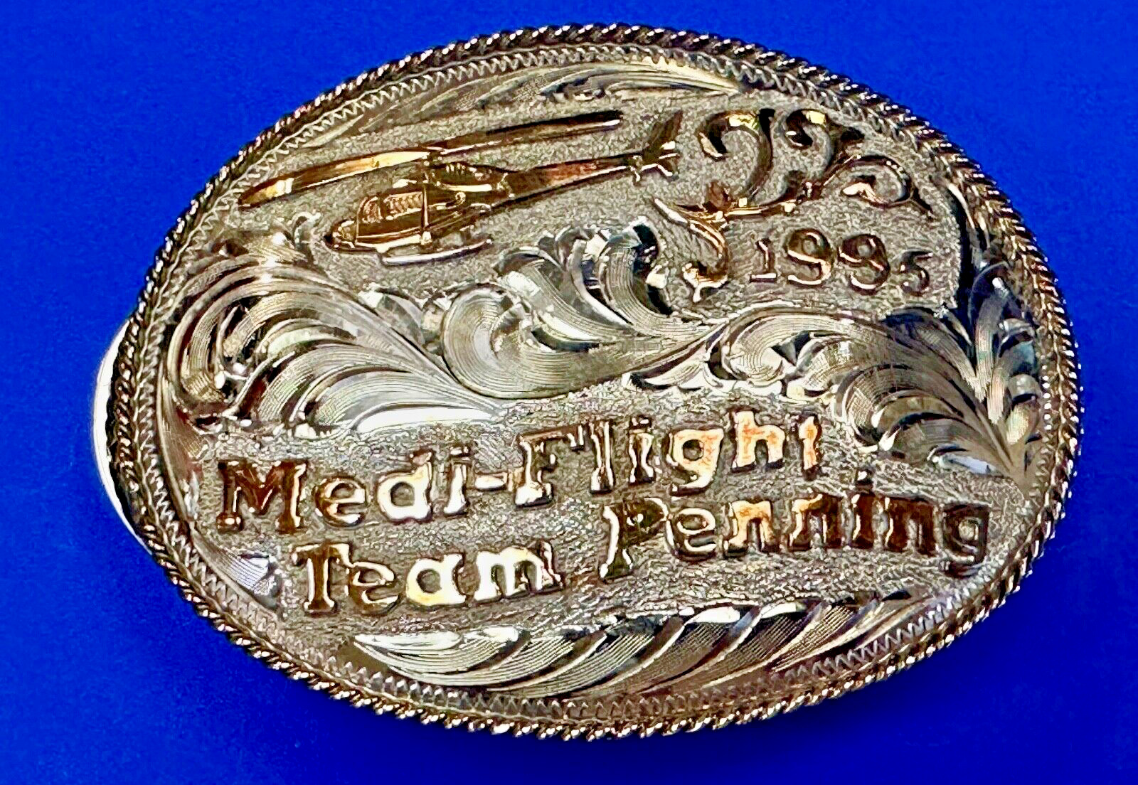 Medi Flight Team Penning 1995 OK Helicopter Trophy Limited Diablo belt buckle