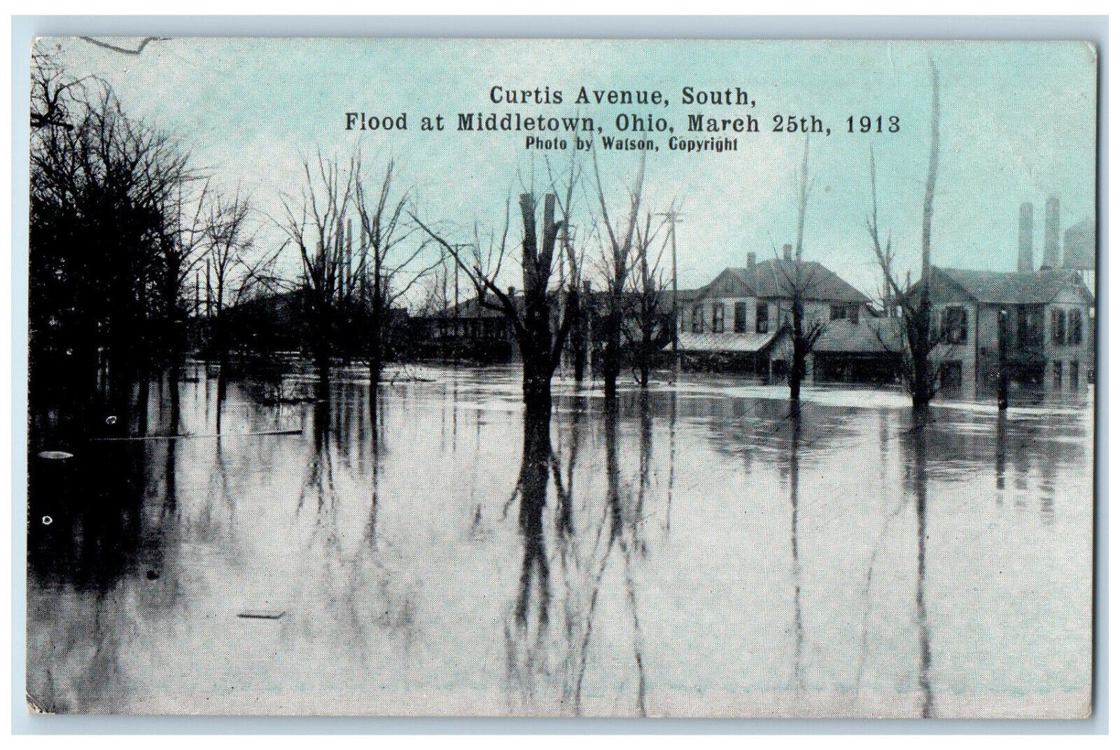 1913 Curtis Avenue South Flood at Middletown Ohio OH Antique Postcard