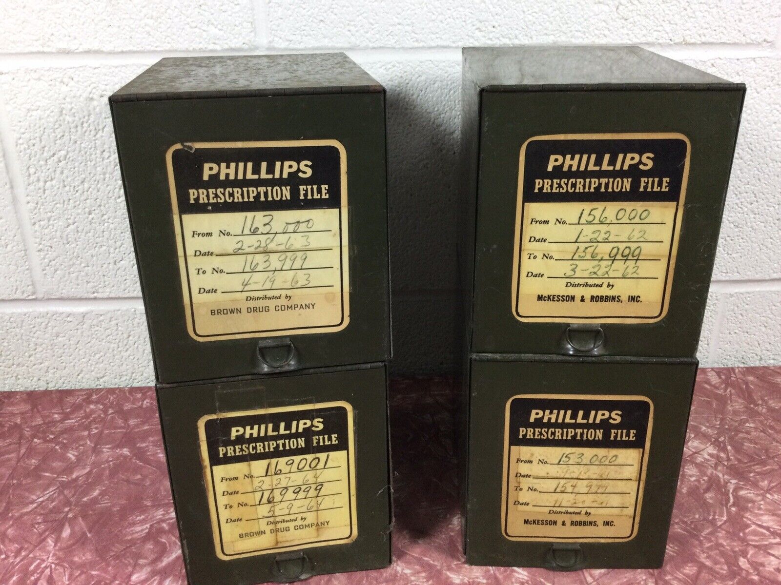 Vintage 4 Phillips Metal Record File Pharmacy Prescription Box Industrial RX