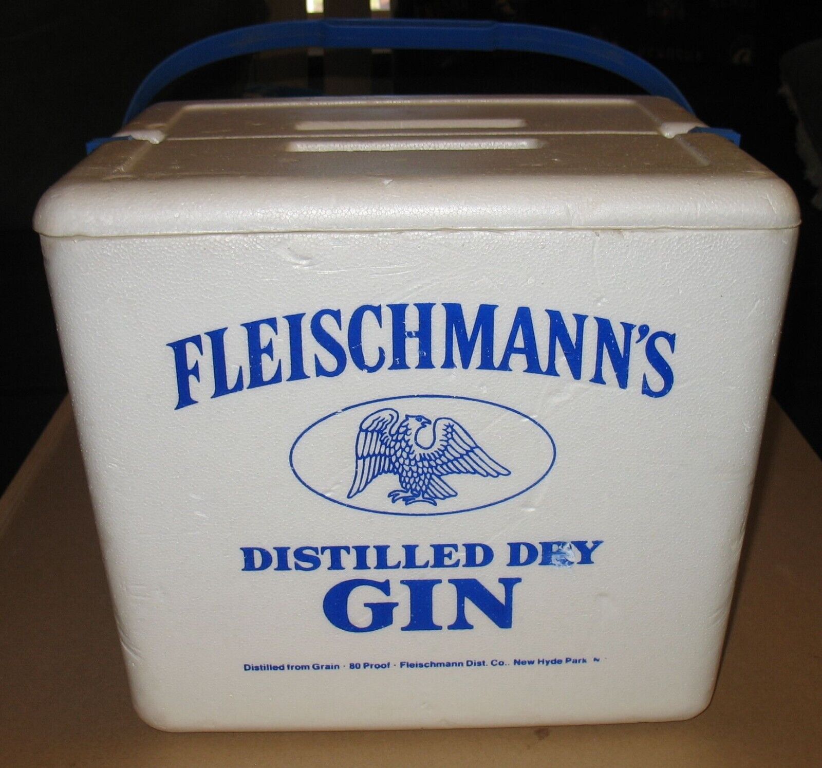 Vintage Styrofoam Cooler Fleischmann's Gin Royal Vodka Handle Lid 14 x 12 x 12