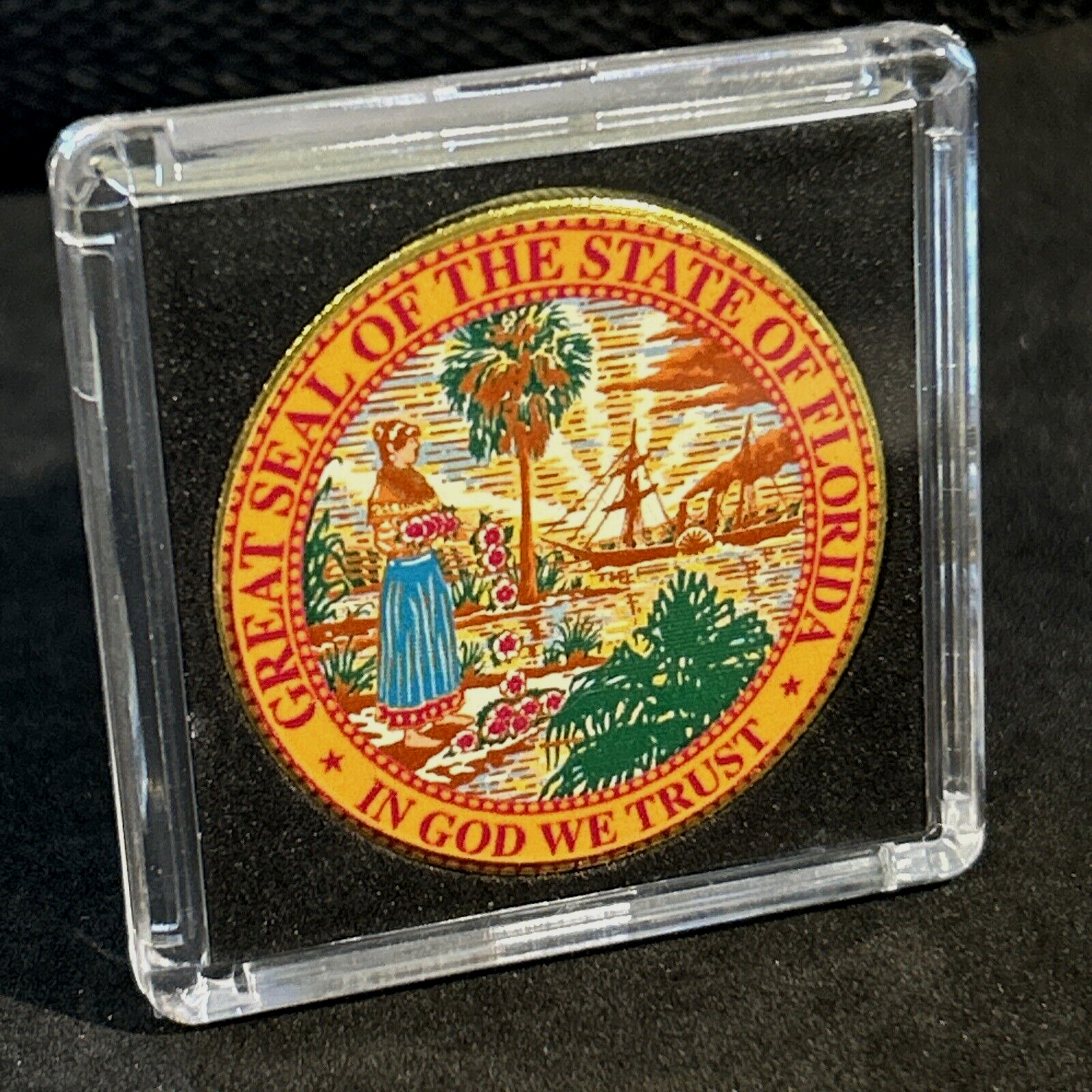 Great State of FLORIDA State Seal Colorized Collectible Challenge Coin W CASE